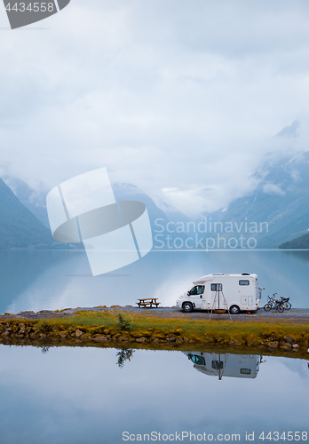 Image of Family vacation travel RV, holiday trip in motorhome