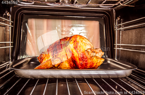 Image of Roast chicken in the oven.