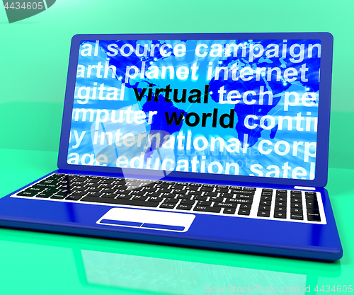 Image of Virtual World Words On Laptop Showing Global Internet
