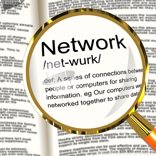 Image of Network Definition Magnifier Showing System Of Computers Or Peop