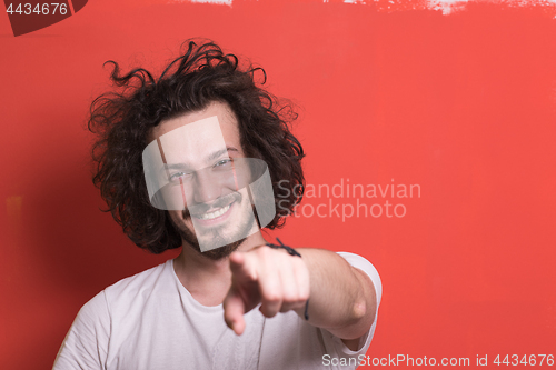 Image of young man with funny hair over color background