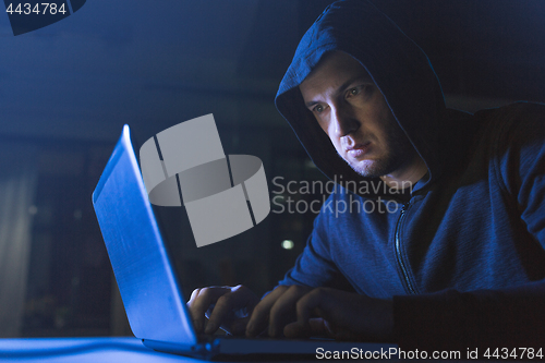 Image of hacker using laptop computer for cyber attack