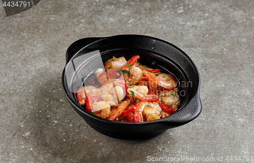 Image of bowl of garlic prawns