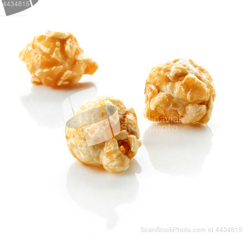 Image of caramel popcorn on white background