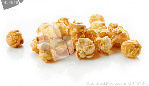 Image of caramel popcorn on white background