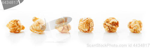 Image of caramel popcorn on white background