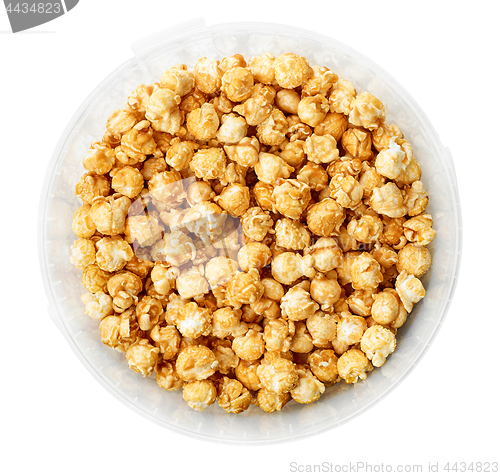 Image of caramel popcorn in plastic container