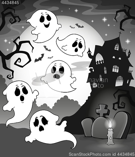 Image of Ghosts near haunted house theme 7