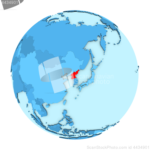 Image of North Korea on globe isolated