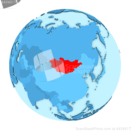 Image of Mongolia on globe isolated