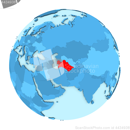 Image of Turkmenistan on globe isolated