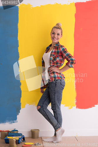 Image of young woman over color background