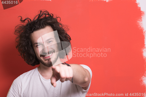 Image of young man with funny hair over color background