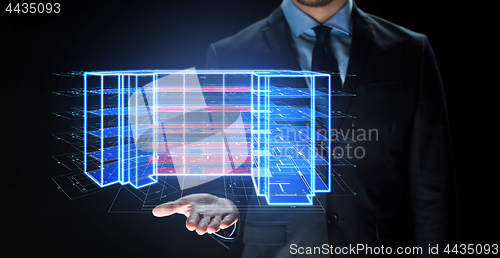 Image of close up of businessman with virtual projection