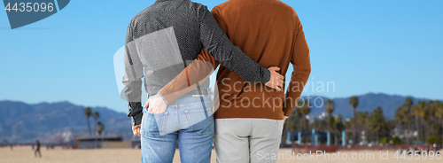 Image of close up of hugging male gay couple