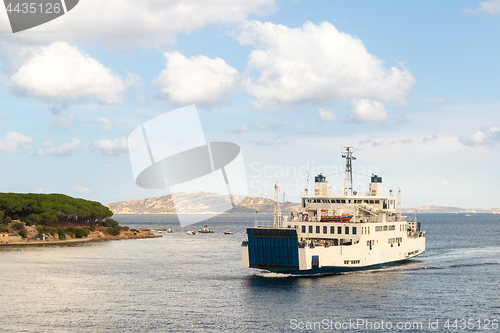 Image of Ferry boat ship sailing between Palau and La Maddalena town, Sardinia, Italy.