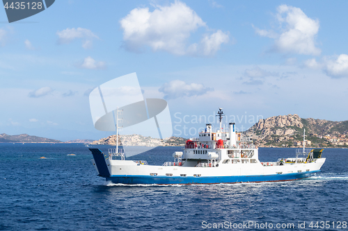 Image of Ferry boat ship sailing between Palau and La Maddalena town, Sardinia, Italy.