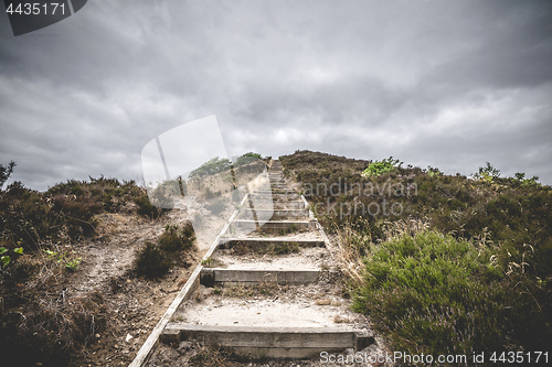 Image of Wooden stairs going to the top of a hill