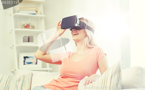 Image of woman in virtual reality headset or 3d glasses