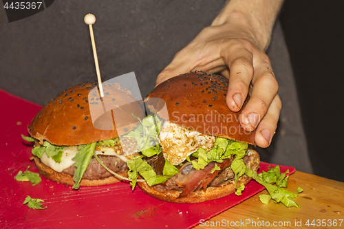 Image of Fresh and tasty burger on the street market