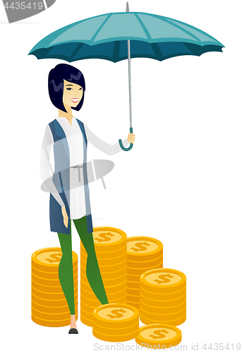 Image of Business woman insurance agent with umbrella.