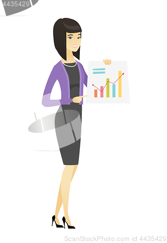 Image of Asian business woman showing financial chart.