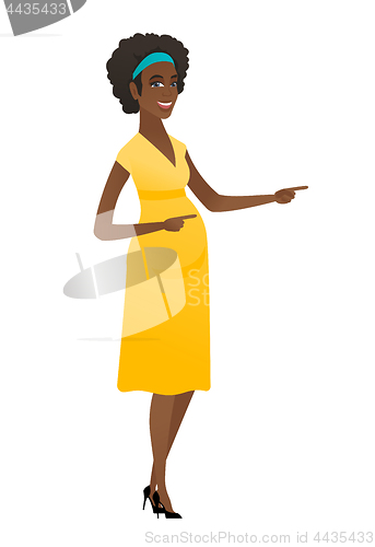 Image of African pregnant woman pointing to the side.