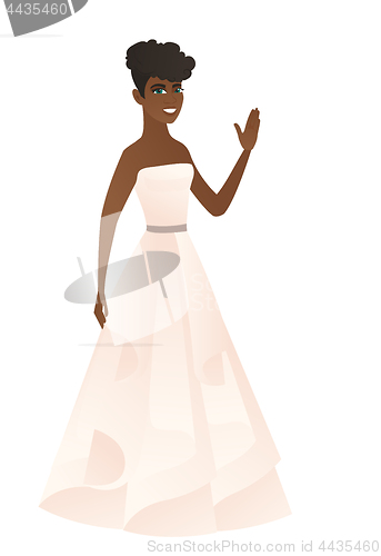 Image of Young african-american bride waving her hand.