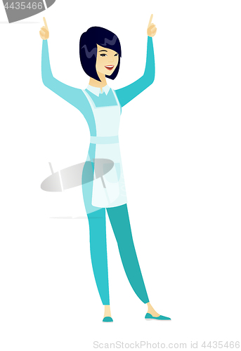 Image of Cleaner standing with raised arms up.