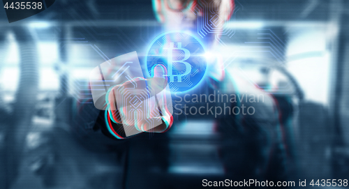 Image of close up of businessman with bitcoin hologram