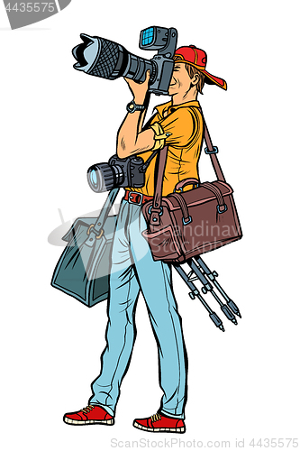 Image of Professional photographer with camera and equipment. Isolate on 