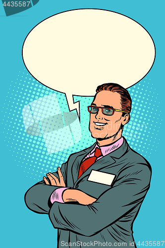 Image of Confident businessman says. Comic bubble