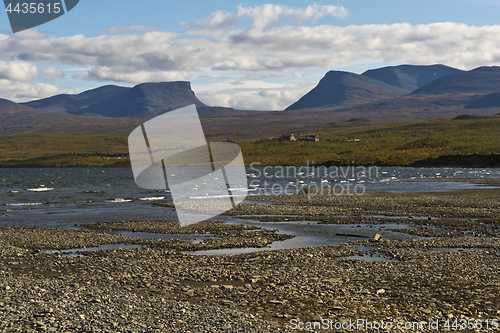 Image of Landscape with Torneträsk lake and u-shaped valley Lapporten, N