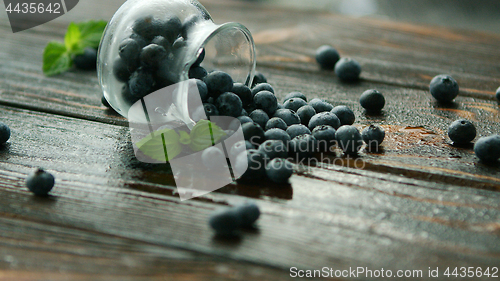 Image of Blueberry scattering from glass jug 