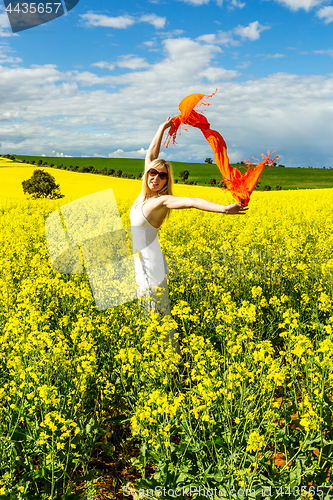 Image of Woman in fields of golden canola