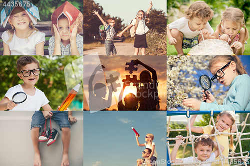 Image of Happy children playing outdoors at the day time.