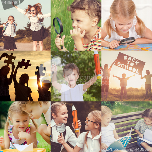 Image of Happy children playing outdoors at the day time.