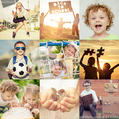 Image of Happy children playing outdoors at the day time.