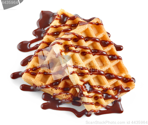 Image of waffles with chocolate sauce