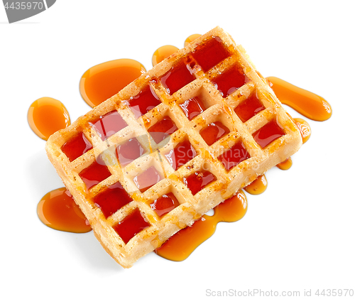 Image of waffle with caramel sauce