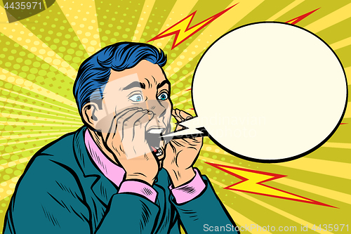 Image of Man screaming calling, pop art