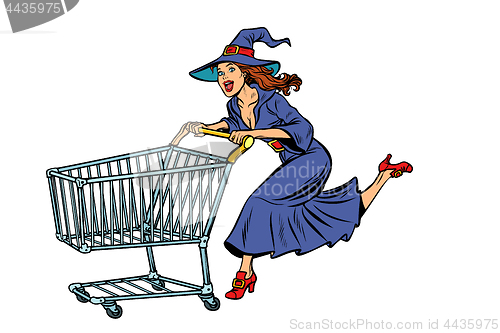 Image of Halloween witch. isolate on white background. shopping cart trol