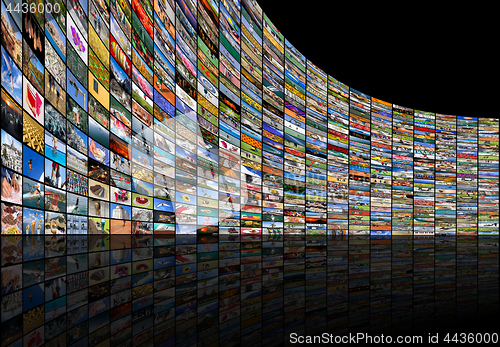 Image of Big multimedia video and image video wall of the TV widescreen