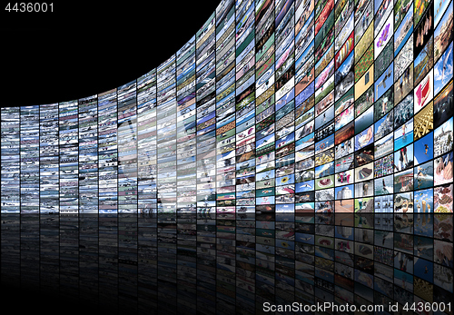 Image of Big multimedia video and image video wall of the TV widescreen
