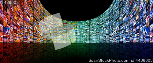 Image of Big multimedia video and image video wall of the TV widescreen