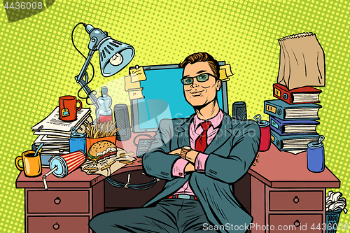 Image of pop art businessman, workplace