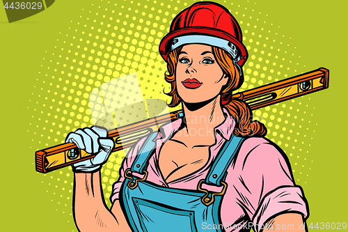 Image of Pop art woman Builder with level