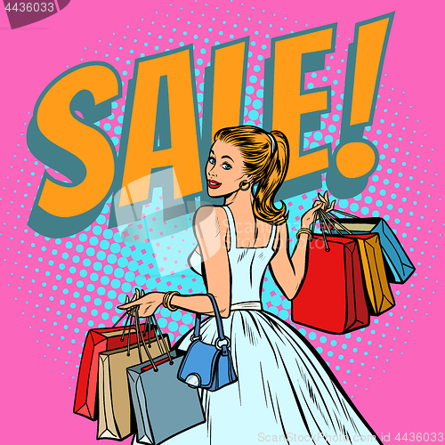 Image of bride shopping, woman with bags
