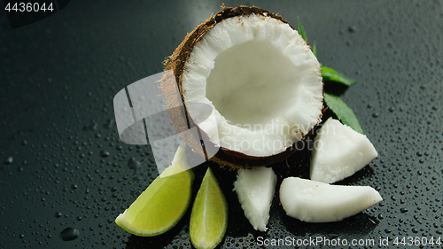 Image of Fresh composition of lime and coconut