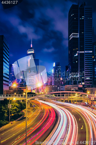 Image of Street traffic in Hong Kong at night